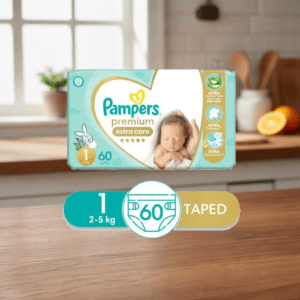 Couches Bébé – PAMPERS – Premium Care – Taille 1 (2-5kg) – 60 unités – Hypoallergéniques