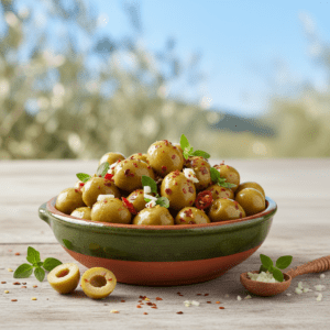Olives Vertes Épicées – Le Piquant Gourmand de la Méditerranée