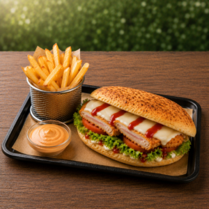 Le Sandwich Cordon Bleu  – Le Sommet du Réconfort et du Fondant dans notre Pain Pizza Maison