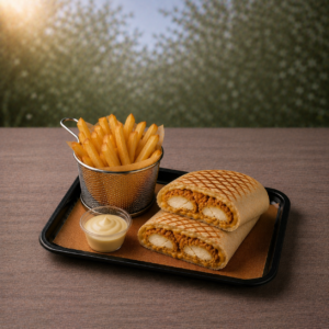 Le Tacos Crispy (avec frites)– L'Explosion de Croquant avec Poulet Croustillant, Frites Dorées et Sauce Fromagère Onctueuse