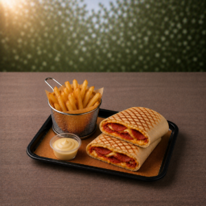 Le Tacos Pepperoni (avec frites)– L'Incontournable Recette Revisitée aux Tranches de Pepperoni Grillées, Frites Dorées et Sauce Fromagère Fondante