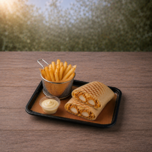 Le Tacos Nuggets (avec frites)– Le Plaisir Croustillant des Nuggets Dorés, Frites Généreuses et Sauce Fromagère Onctueuse