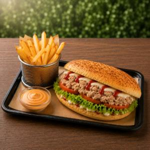 Le Sandwich Thon (avec frites)– L'Alliance Parfaite de la Fraîcheur Océane et du Fondant de la Mozzarella en Pain Pizza Artisanal